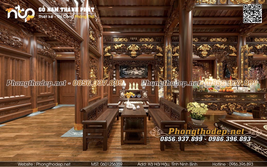Bố trí nội thất gian trái nhà gỗ 5 gian